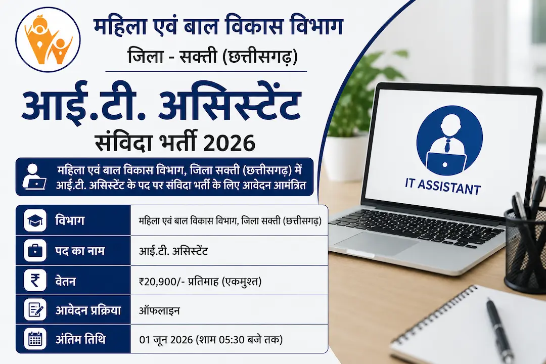 महिला एवं बाल विकास विभाग सक्ती भर्ती 2026 | Sakti IT Assistant Recruitment 2026
